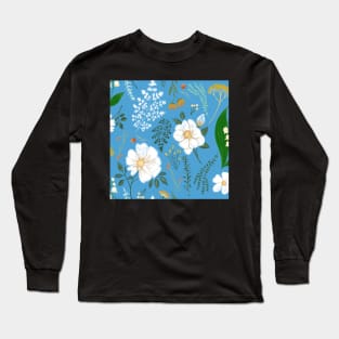 Garden florals on blue Long Sleeve T-Shirt